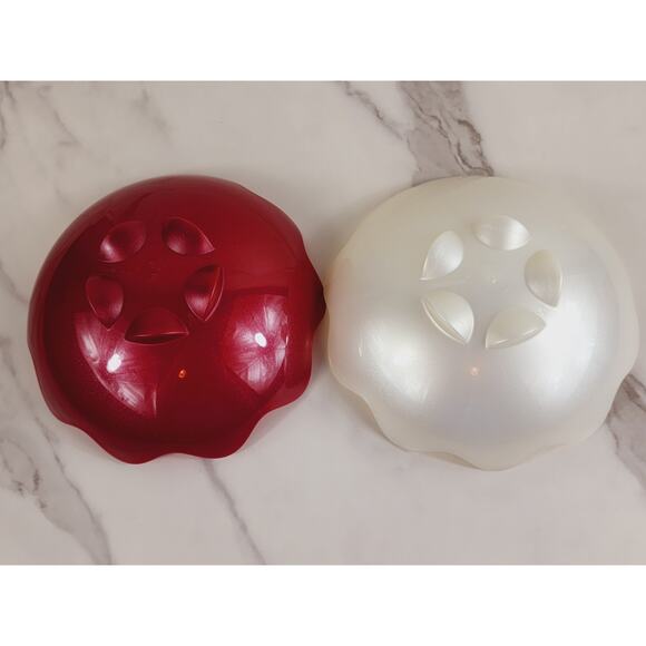 Tupperware Scalloped Shell Salad Bowl 6 3/4" Candy Dish #5443A White Red x2 - Picture 6 of 11